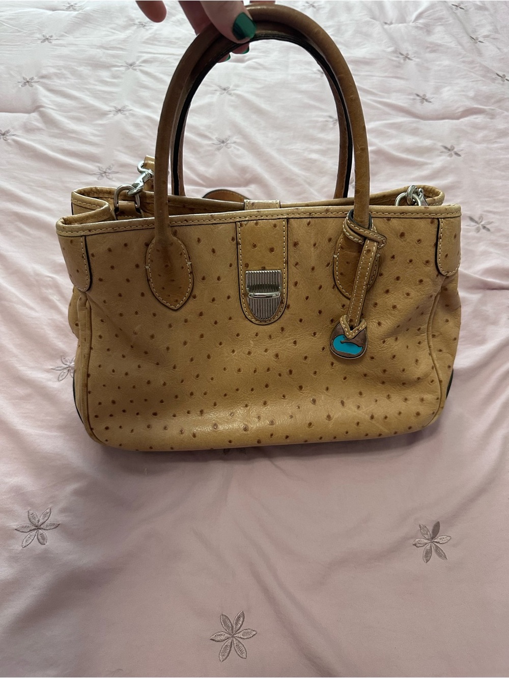 Vintage Dooney & Bourke Ostrich Embossed Leather Satchel